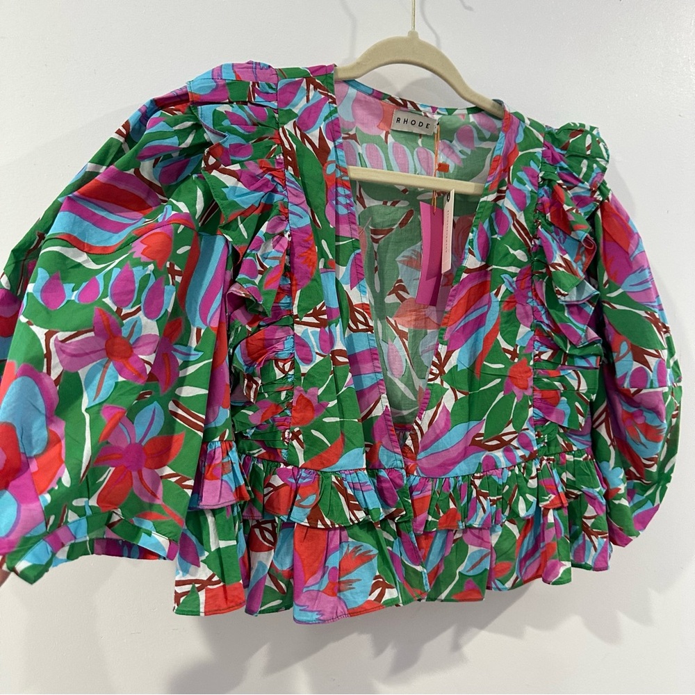 NEW NWT Rhode Elodie Floral Print Ruffle Blouse Top Anthropologie - Picture 7 of 8